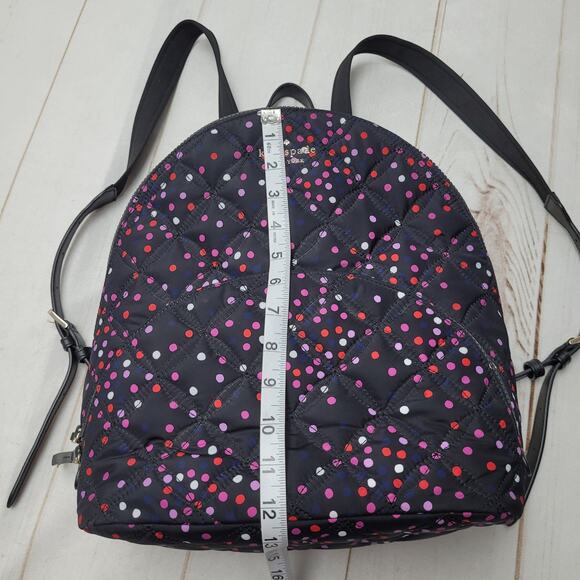 Kate Spade Karissa large nylon quilted backpack polka dot black festive - Picture 2 of 13